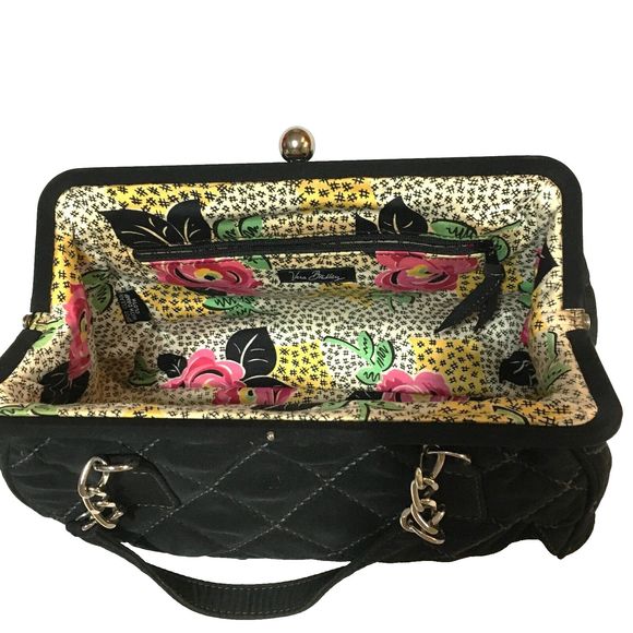 VERA BRADLEY Black Quilted Microfiber Handbag/Purse ,Silver Chain Handle - Picture 3 of 6